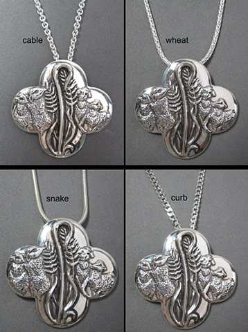sterling silver chain styles shown with Feed My Sheep pendant designed by Nancy Denmark
