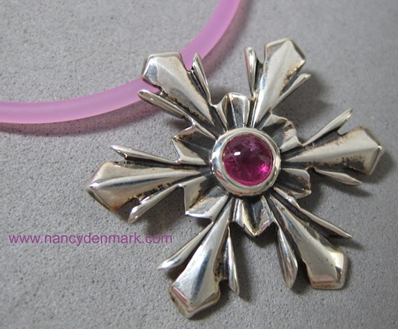 sterling silver snowflake pendant with pink tourmaline © Nancy Denmark