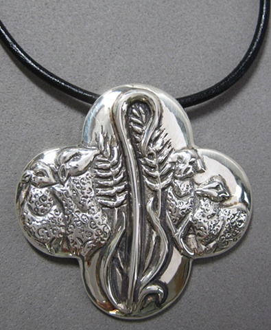 black leather cord shown with Feed My Sheep pendant