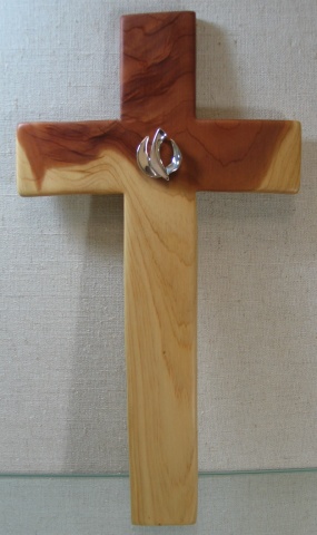 cedar cross with sterling silver descending dove
