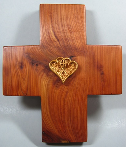 ONE IN THE SPIRIT 
POLYMER CLAY ON CEDAR CROSS FULL VIEW