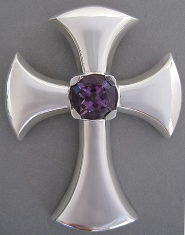 large sterling silver pectoral cross with amethyst © Nancy Denmark
