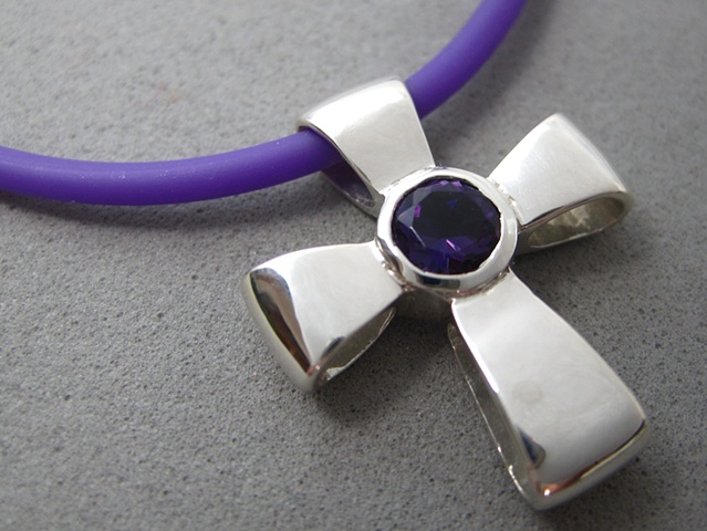 sterling silver "Gift of God" with faceted amethyst gemstone on 18" rubber cord ©Nancy Denmark