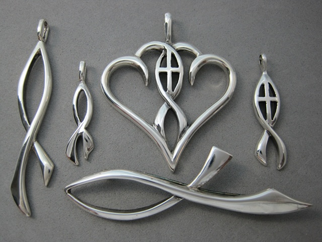 sterling silver ichthus jewelry designs with Christian symbolism ©Nancy Denmark