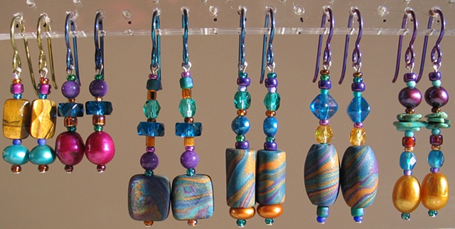 beaded earrings with hypoallergenic niobium earwires by Nancy Denmark