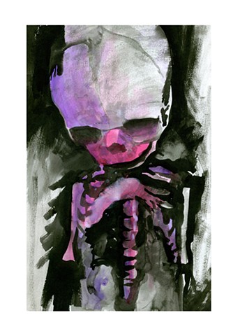 Ink painting of a skeleton by Katlynne Hummell Underhill