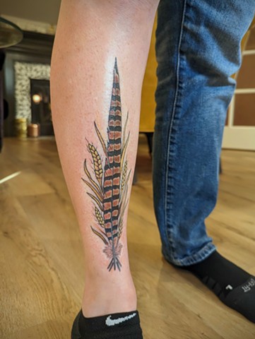 Pheasant Feather Tattoo by Jordi Simons