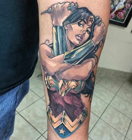 Wonder Woman tattoo by Mike Bianco, Morningstar Tattoo, Belmont, Bay Area, California