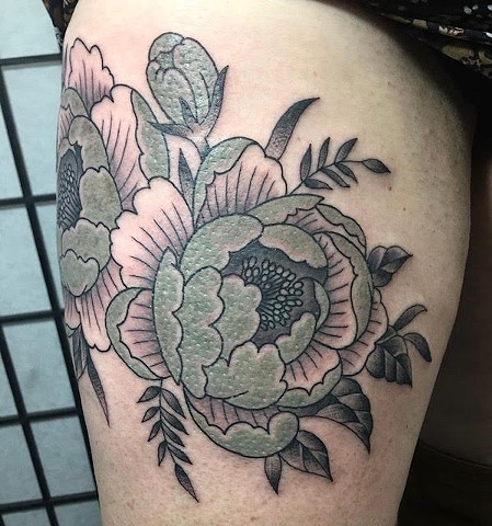 Peony Flowers by Jordan LeFever, Morningstar Tattoo, Belmont, Bay Area, California