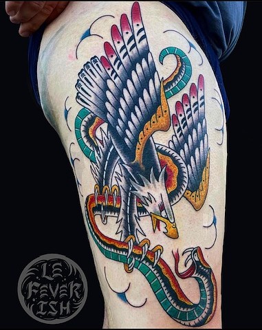 Eagle and Snake by Jordan LeFever, Morningstar Tattoo, Belmont, Bay Area, California