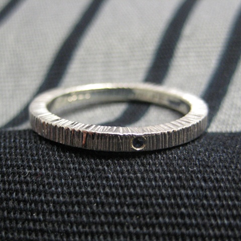 Cog Hammered Wedding Band with Blue Sapphire