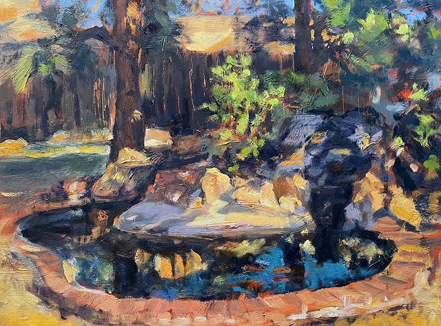 Backyard Pond, Paul Akmajian, oil on panel 2020