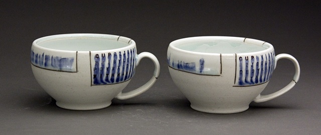 Two coffee cups with handle