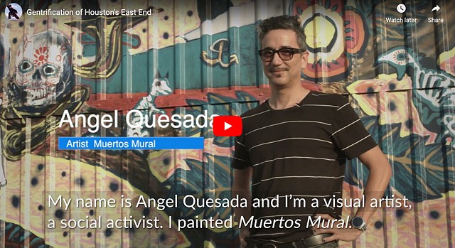 A mural by Angel Quesada that addresses gentrification in the East End.