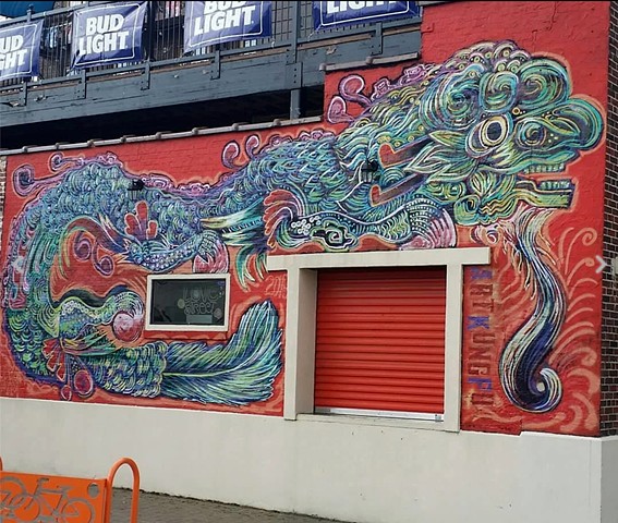 Vinatown dragon mural by Angel Quesada, Street art mural created for HUE mural festival in 2015 behind the Dynamo Stadium, Houston, Texas.