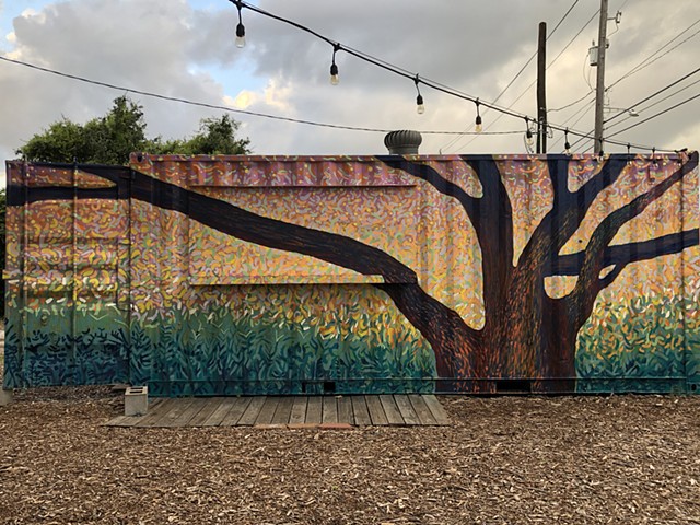 Mural at Finca Tres Robles in Houston Texas. An organic farm with a mural onsite by artist Angel Quesada.