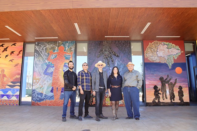 Legacy mural team: L to R Robert Riojas, Eduardo Herrera, Angel Quesada, Claudia Quirarte, Jesse Sifuentes. 