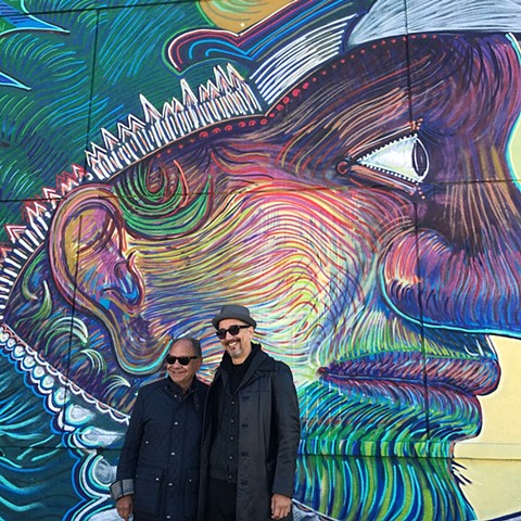 Visit Houston tourist campaign. Houston texas mural by Angel Quesada. Cheech Marin visits the site.