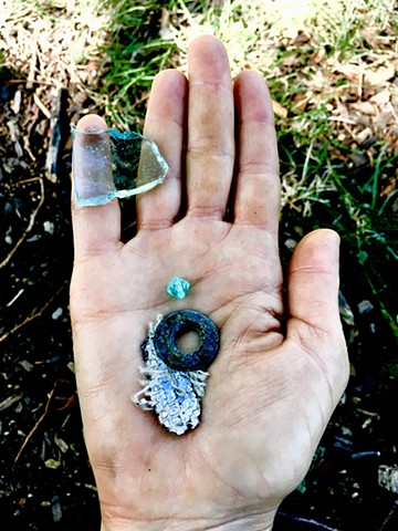 blue glass, bead and strange