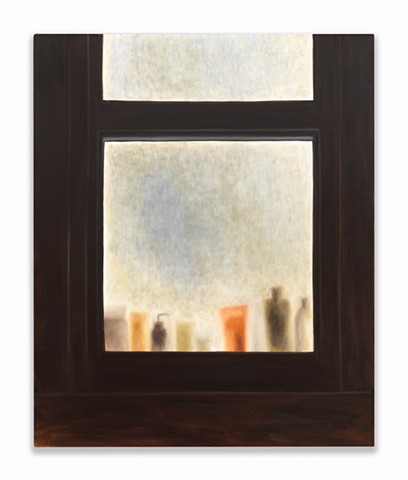 A bathroom window at night, Chicago painting, women painting, Gwendolyn Zabicki