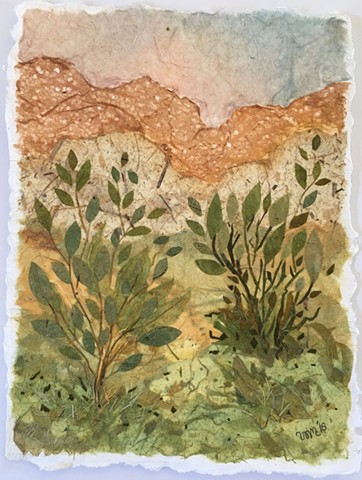 plants dancing in mixed media landscape /sold