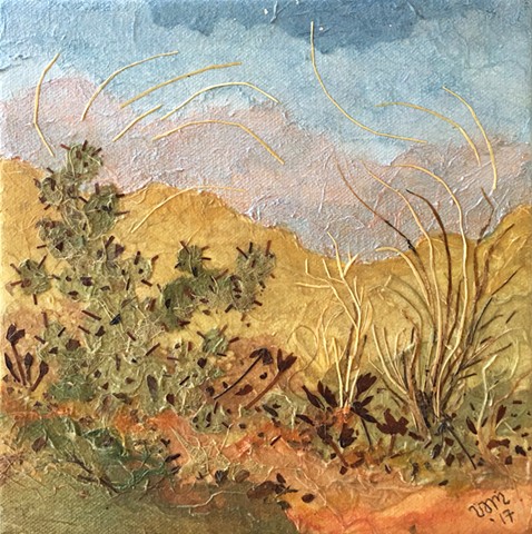 Small landscape with happy cactus and flowing weeds in the wind by Victoria Alexander Marquez