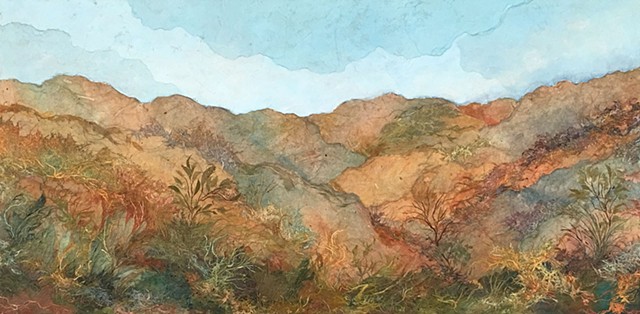 Colorful, warm mixed media landscape of the wild nature on earth