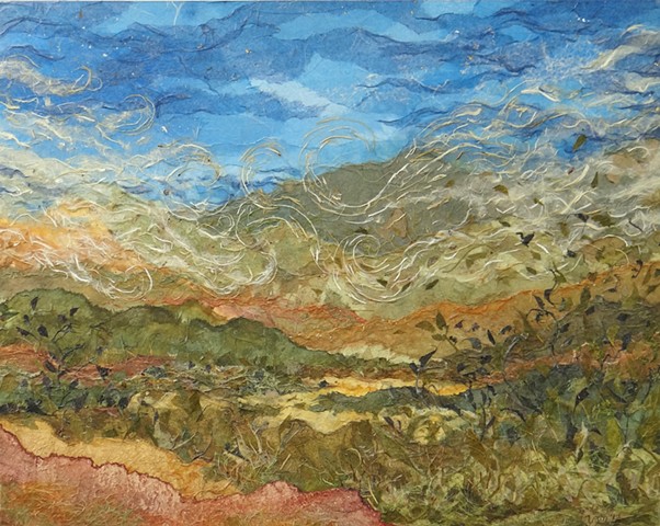 Wind in the hills mixed media landscape