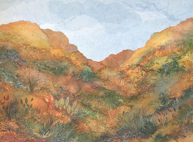 colorful, warm mixed media landscape of the wild nature on earth