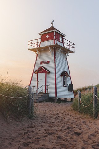 The Covehead Lighthouse during golden hour at Brackley Beach in Prince Edward Island