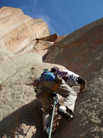 Starting the first pitch of Center Route / Cynical Pinnacle