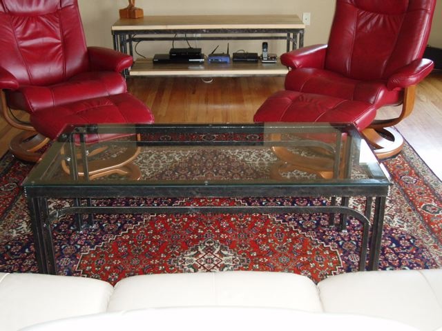 Furniture with wood and glass tops
