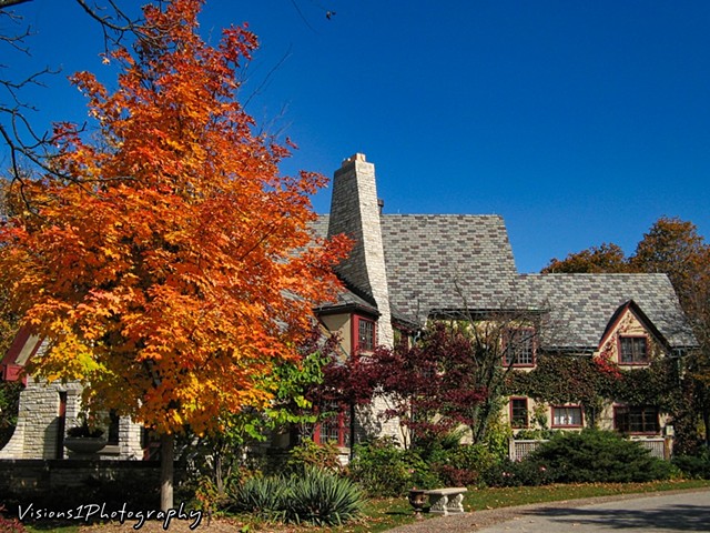 Kennicott House and Fall Trees Glenview, Il.