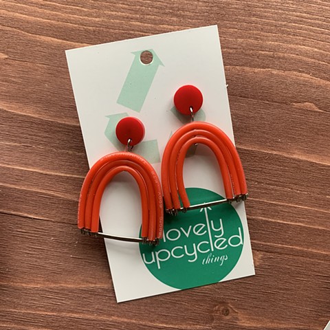 Red Electrical Wire Stud Earrings