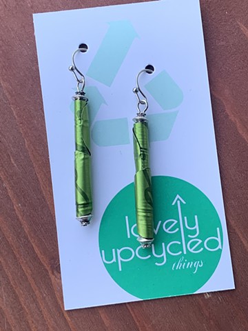 Upcycled Aluminum Coffee Pod Earrings, Continuous Green Pattern