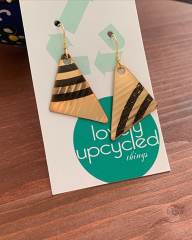 Drum set cymbal earrings, striped triangles