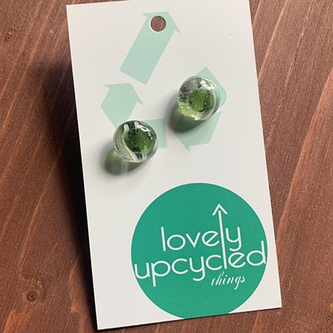 Green and White Studs with bubbles
