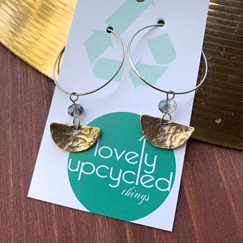 Drum Set Cymbal Earrings, Half-Moon Hoops with faceted glass beads