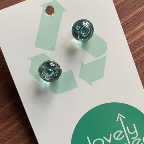 Dark Blue Glass Studs with Bubbles