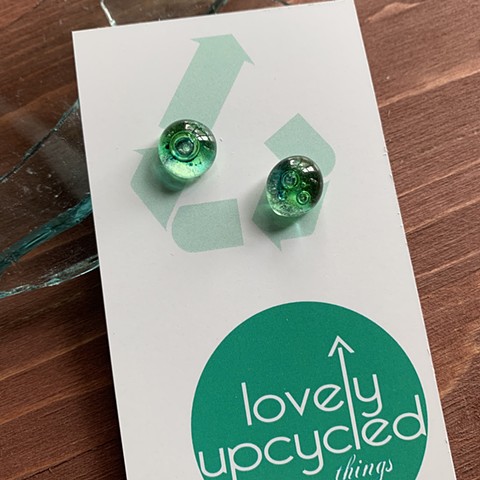 Light Green Glass Studs with Copper bubbles