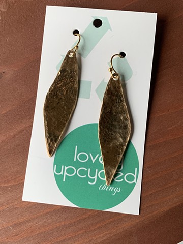 Drum set cymbal earrings, hammered texture leaves SOLD