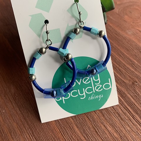 Blue Electrical Wire Beaded Hoops 2