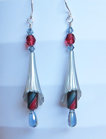 Teal and Rose Trumpet Earrings