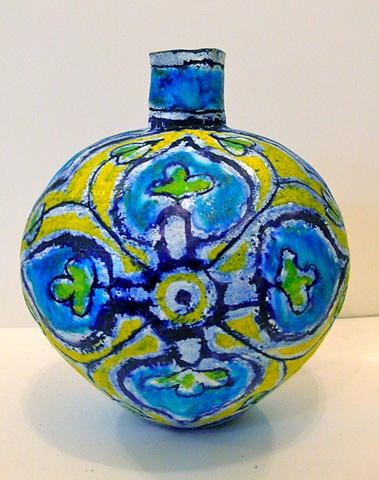 Small Turquoise & Yellow Flower Bottle