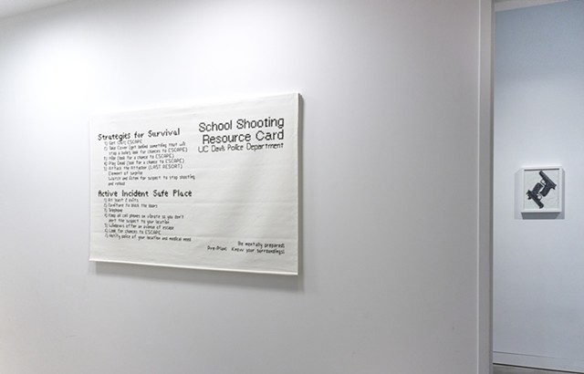 Active Shooter Directions #1 (left) in Armed Disposal Exhibit, Victori + Mo, New York, NY, USA.