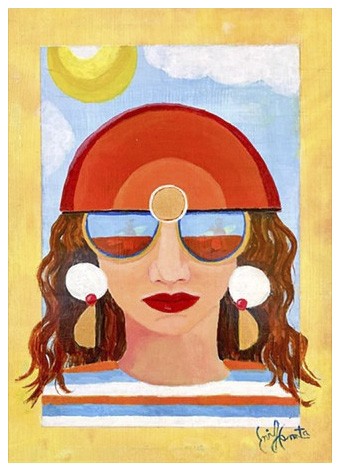 The Wave Watcher, Acrylic painting on Repurposed Wood by Emily Cammarata.