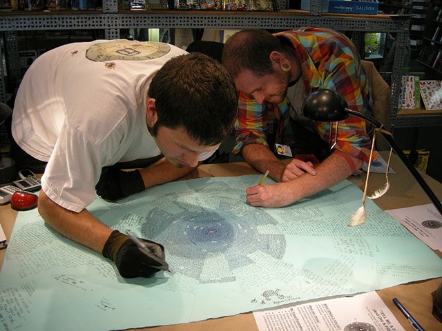 Performance view of Pen-do-Chronology #3, Flax Art store, San Francisco, CA
