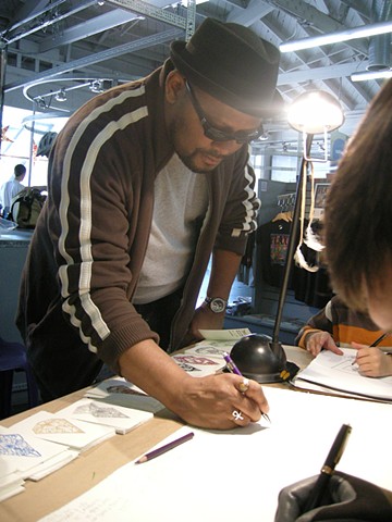 Performance view of Pen-do-Chronology #1, Flax Art store, San Francisco, CA