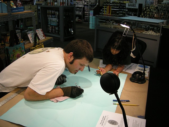 Performance view of Pen-do-Chronology #3, Flax Art store, San Francisco, CA