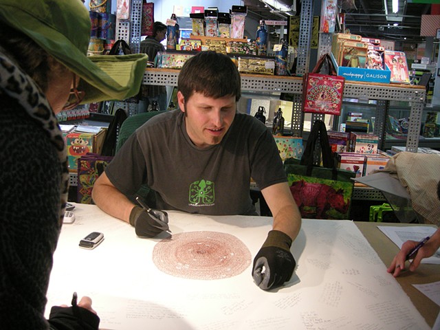 Performance view of Pen-do-Chronology #1, Flax Art store, San Francisco, CA